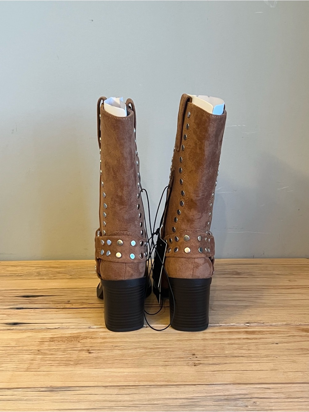 NIB Madden Nyc Women’s Brown Faux Suede Studded Mid-Calf Boots - Picture 4 of 10
